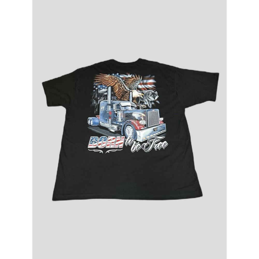 Big Rig Trucker Graphic T Shirt 3XL Patriotic Eagle Wolf Black Tee USA Biker